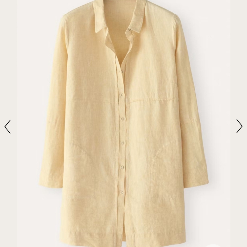 Poetry Yellow 100% Linen TunicTop Pockets Side Slits Size 14
